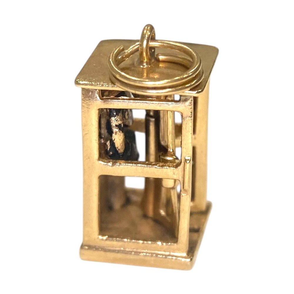 SOLD Vintage 14K Gold Articulating Phone Booth Charm Pendant